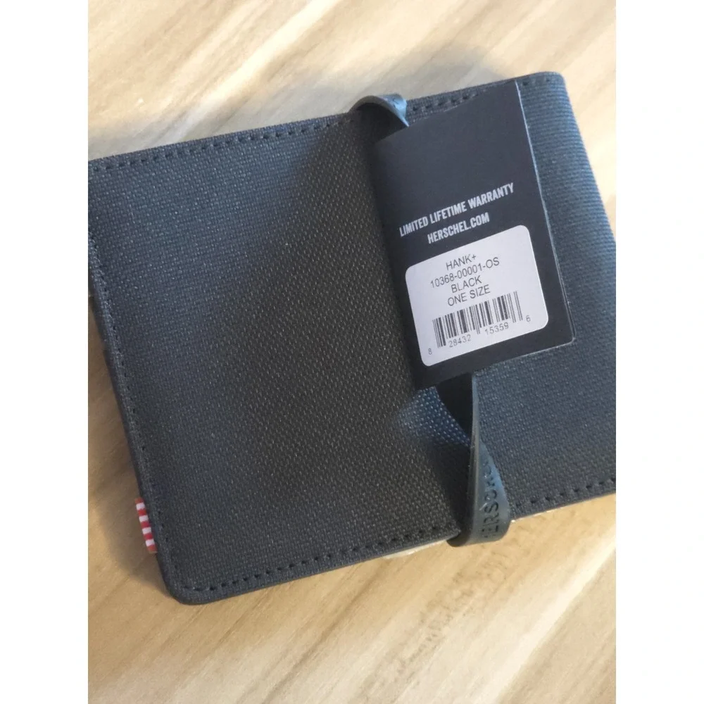 Herschel Men's Black Solid Bifold Wallet w/ ID Window Logo NWT